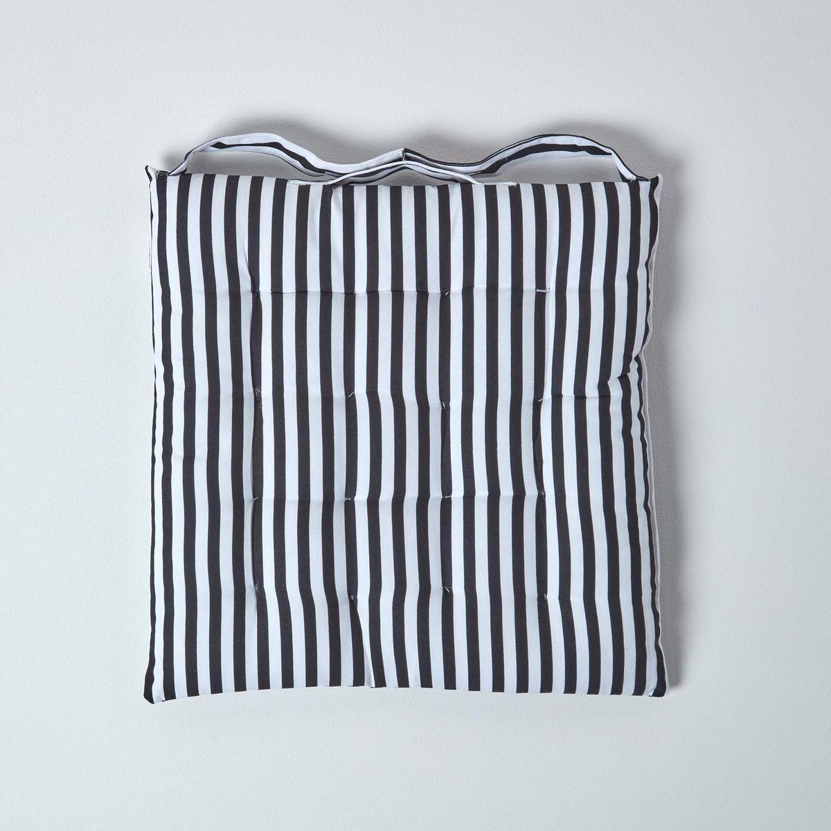 STUHLKISSEN 40/40/5 cm schwarz-weiß gestreift - Schwarz, Textil (40/40/5cm) - Homescapes