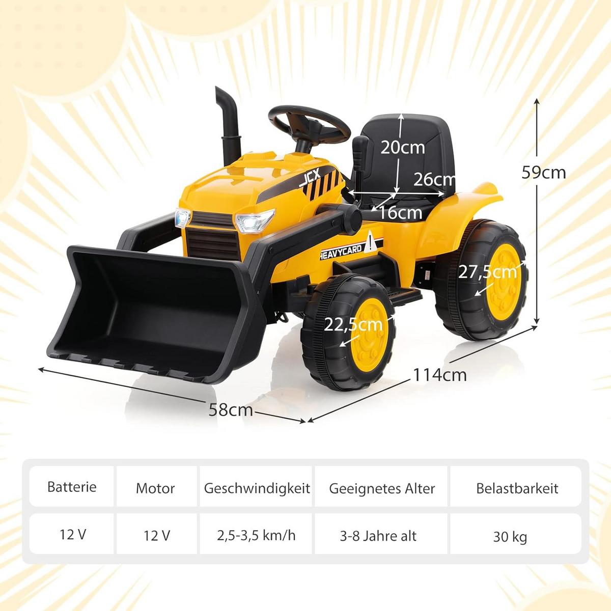 SITZBAGGER 12V Kinder Gelb - Gelb, Kunststoff (114/59/58cm) - COSTWAY
