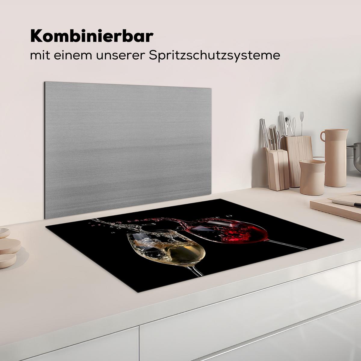 HERDABDECKPLATTE Rotwein - Weißwein - Glas - Schwarz Herdabdeckung Induktionsfeld 75x52 cm - Weinrot, Kunststoff (75/52/0.2cm) - MuchoWow