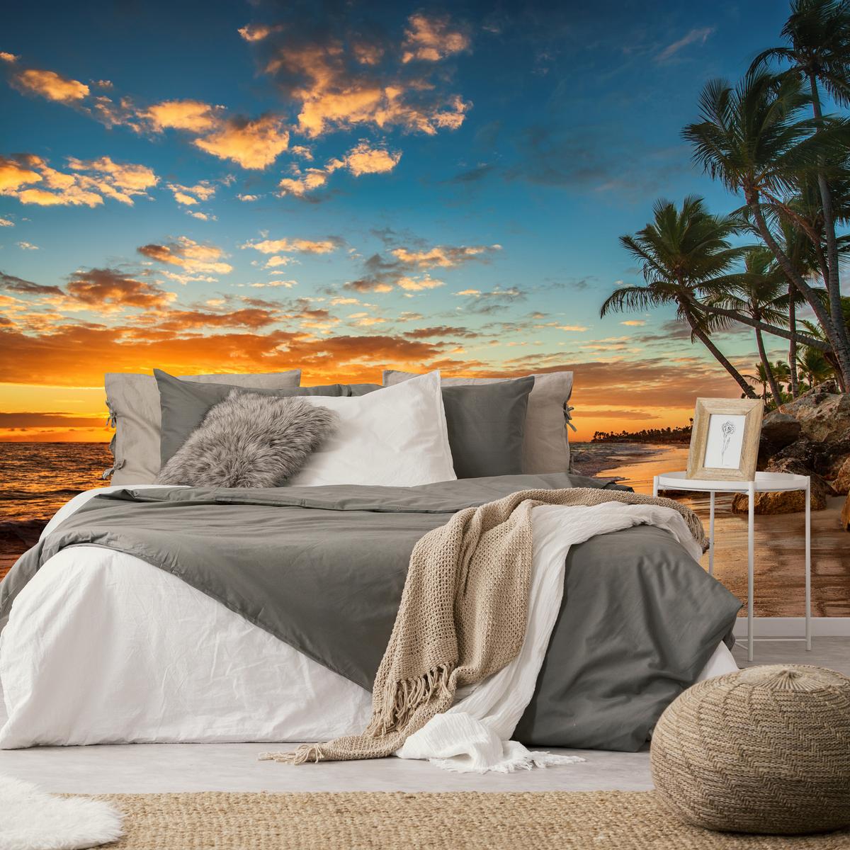 FOTOTAPETE Strand Meer Sonnenuntergang Natur 3D 450x315 - Gelb/Orange, Papier (450/315cm) - Muralo