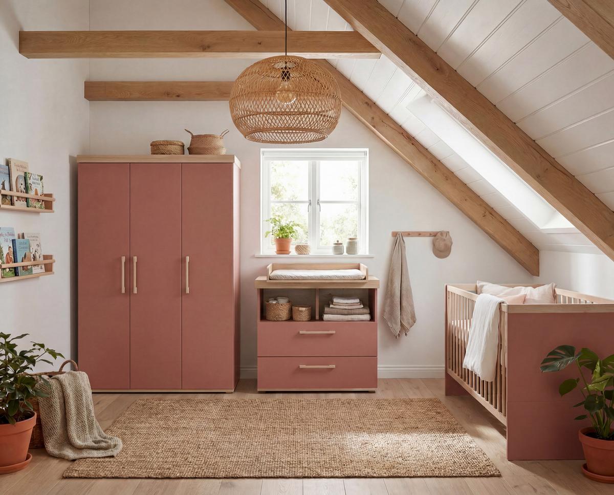 BABYZIMMER-SET Jimmy 3-teilig - Eichefarben/Mauve, Holz/Holzwerkstoff (138/195/53cm) - Roba