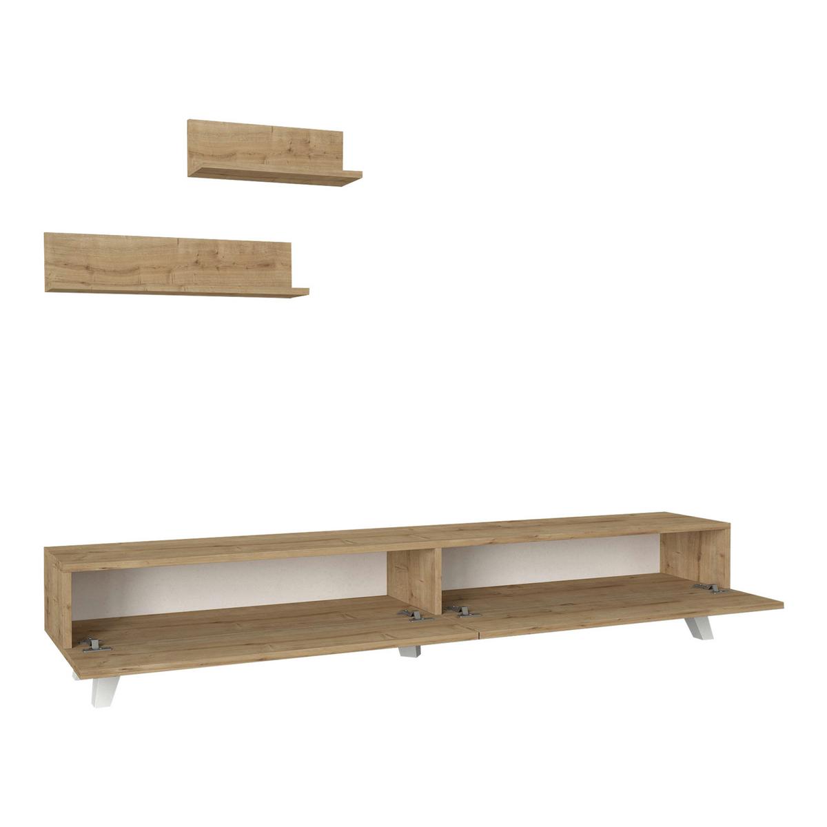LOWBOARD Saarijärvi mit 2 Wandregalen - Eichefarben, Holzwerkstoff (180/33/31cm) - [en.casa]
