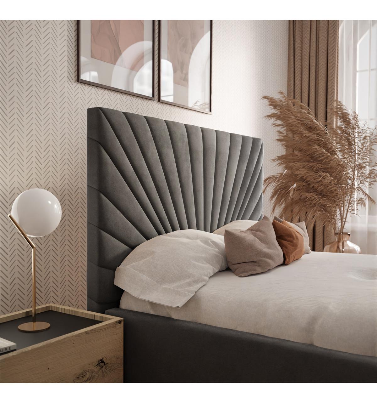 POLSTERBETT SUNNY 140x200 cm Jasmine 96, 34 Holzlatten, Kopfteil 131 cm - Grau, Textil (140/200cm) - Lookway