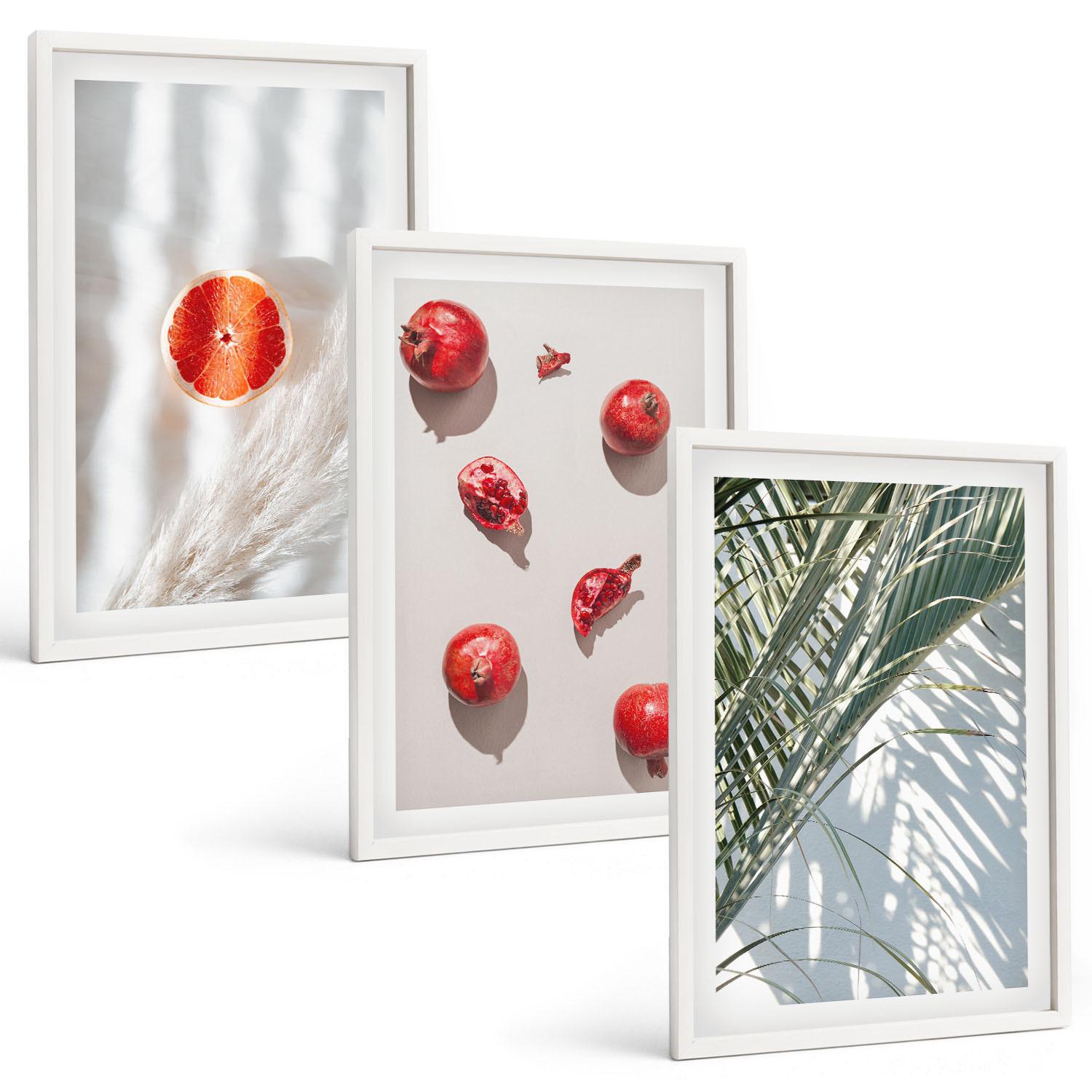 BILDER SET 3er Set - 40x60 cm Weißer Rahmen - Feiertagspalmenfrüchte - Weiß, Kunststoff (40/60cm) - TULUP
