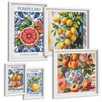 BILDER SET 5er Set - 50x50 cm & 20x30 cm & 40x60 cm Weißer Rahmen - Illustrationen von Zitrusfrüchten - Weiß, Kunststoff (40/60cm) - TULUP