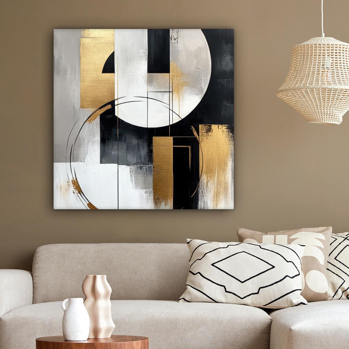 LEINWANDBILD Abstrakt - Gold - Silber - Formen - Ästhetik Deko Groß 90x90 cm - Multicolor, Textil (90/90cm) - MuchoWow