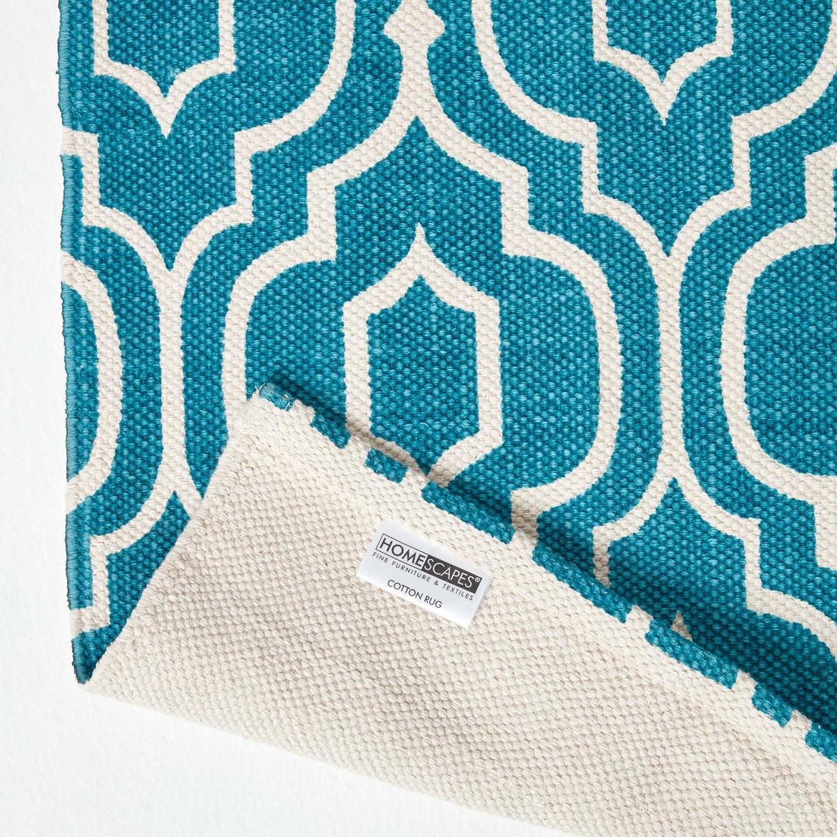 BAUMWOLLTEPPICH-LÄUFER Riga geometrisch 66/200 cm - Blau, Textil (66/200cm) - Homescapes
