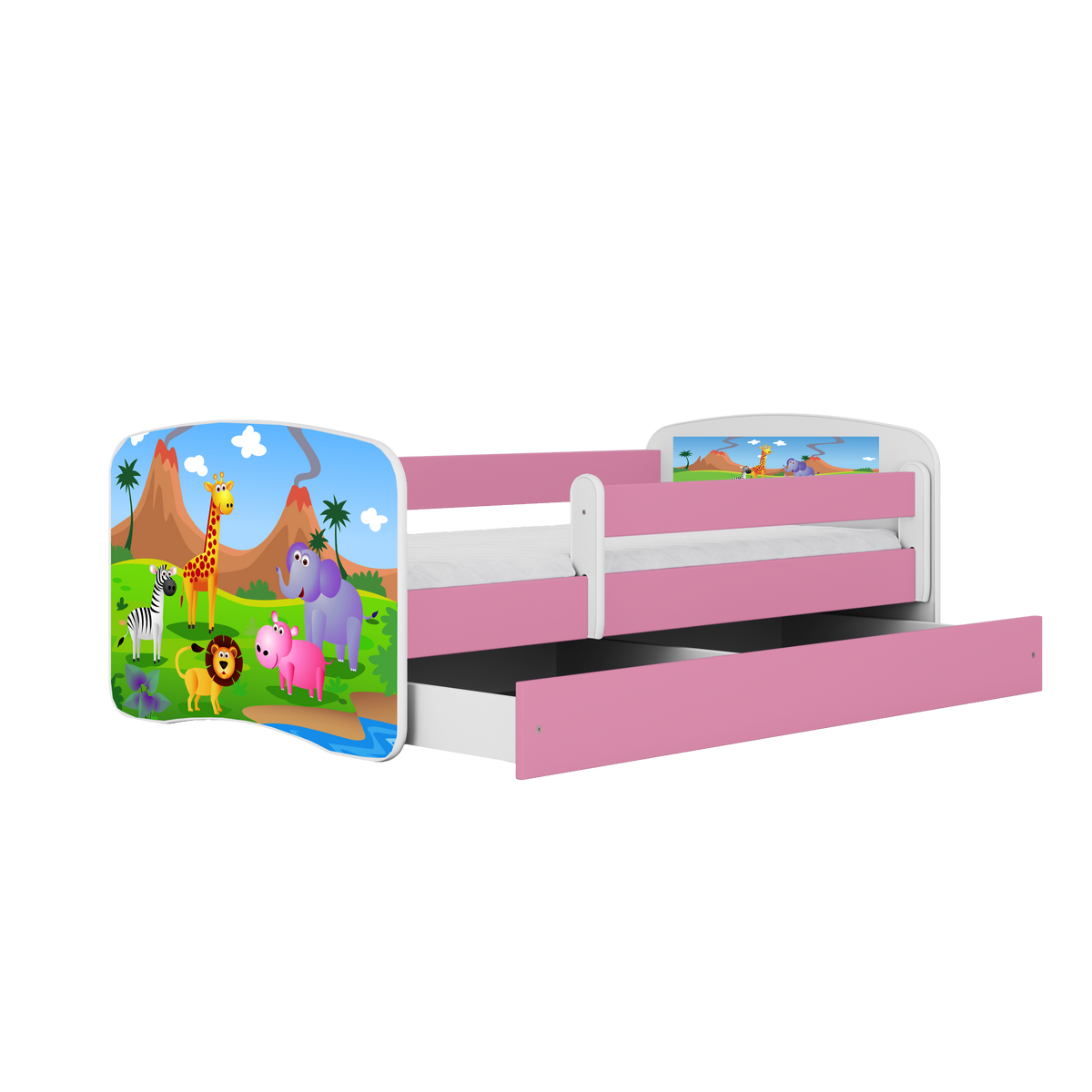 KINDERBETT Safari mit Schublade 160/80 90/61/164 - Rosa, Holzwerkstoff (80/160cm) - RAUMHIRSCH FURNITURE