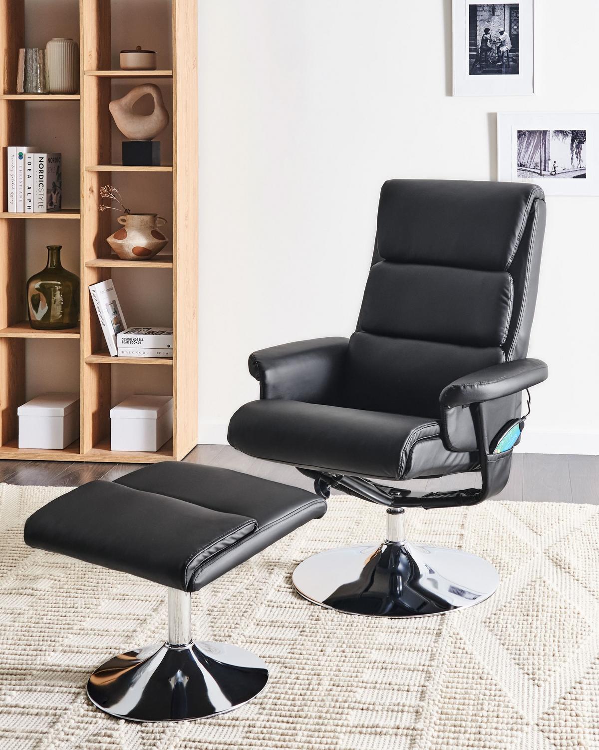 MASSAGESTUHL mit Fußstütze Kunstleder Schwarz Legend - Schwarz, Kunststoff (76/100/78cm) - Beliani