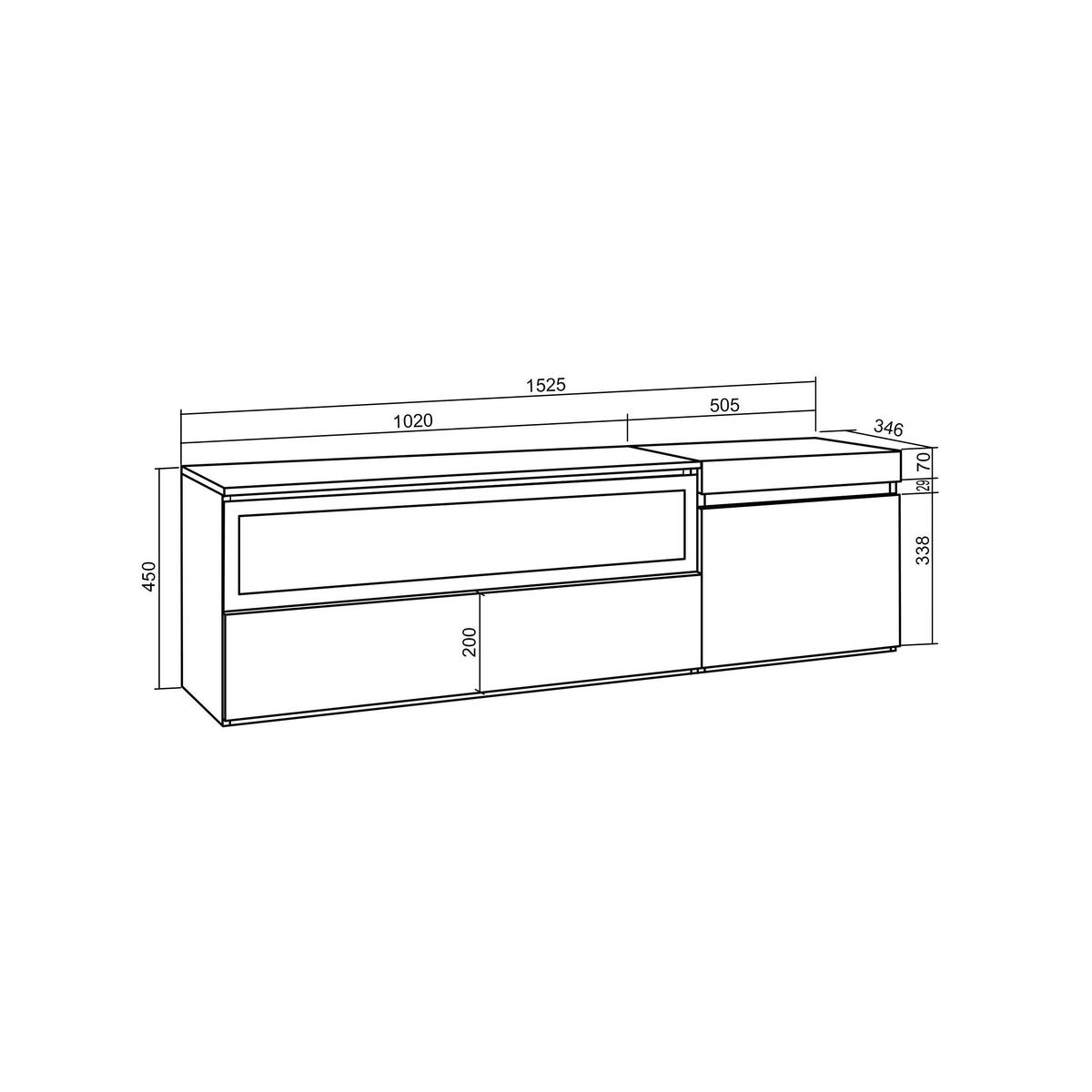 LOWBOARD mit Elektrokamin, Hängend, Eiche, Schwarz, 150/35/45cm - Eichefarben/Naturfarben, Holzwerkstoff (150/45/35cm) - Skraut Home