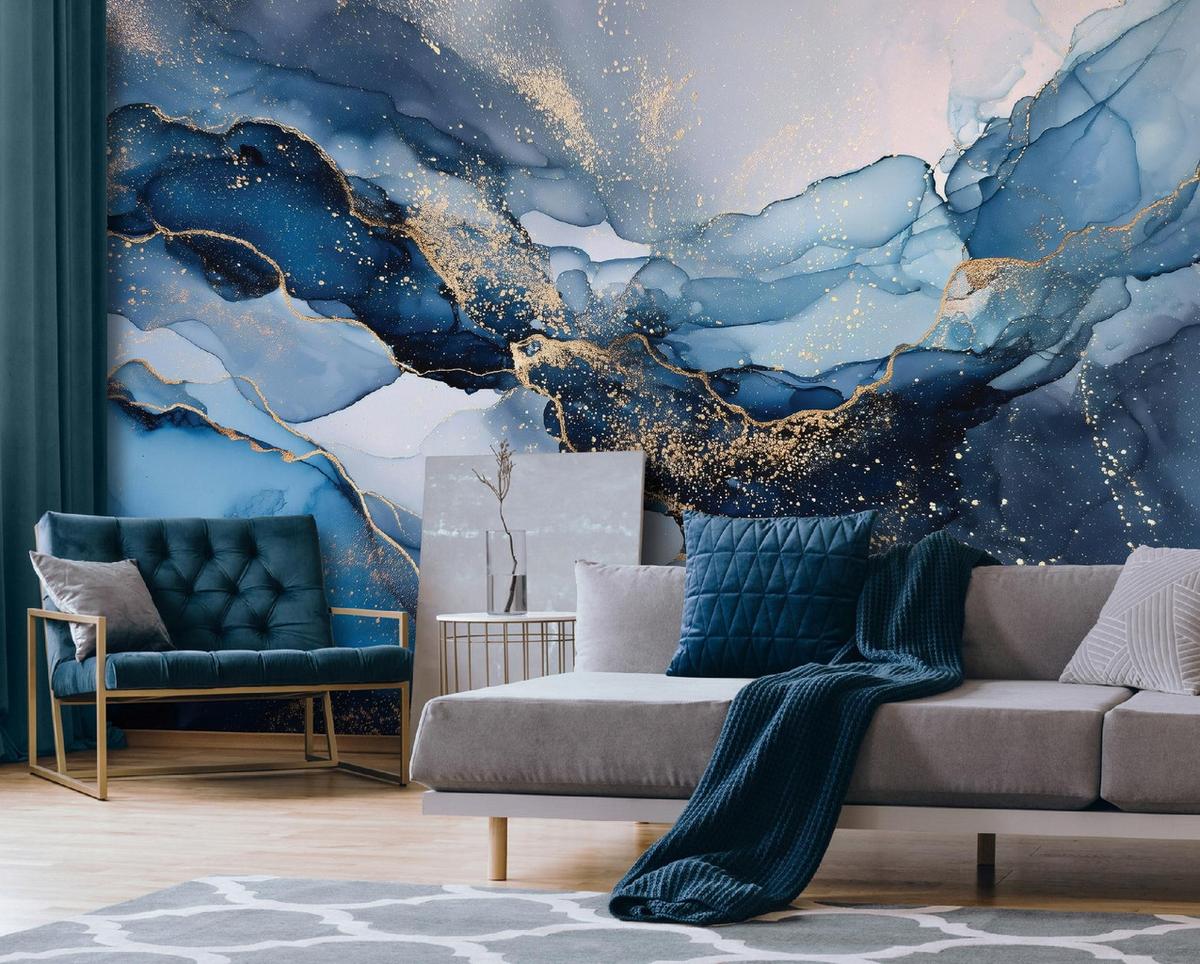 FOTOTAPETE Marmor Glamour Blau 300x210 cm - Multicolor, Papier (300/210cm) - Wallarena
