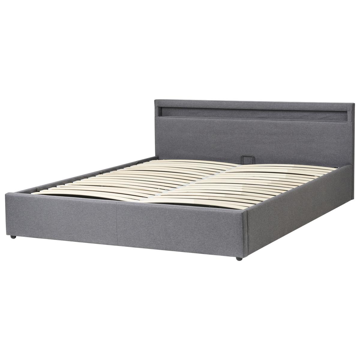 BETT mit Stauraum und LED-Beleuchtung 180/200 cm Stoff Dunkelgrau Armelle - Dunkelgrau, Textil (180/200cm) - Beliani