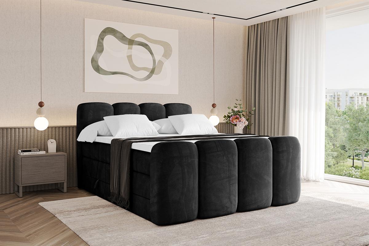 BOXBETT mit Matratze H3|H4 und Lattenrost - NINA-Z KING - 160x200 cm Casablanca - Schwarz - Schwarz Hochglanz, Holzwerkstoff (160/200cm)
