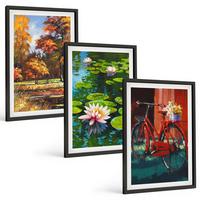 BILDER SET 3er Set - 40x60 cm Schwarzer Rahmen - Herbstfarbene Lilienterrasse - Schwarz, Kunststoff (40/60cm) - TULUP