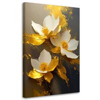 LEINWANDBILD, Weiße Magnolien mit goldenen Akzenten auf einem dunklen Hintergrund - Gelb, Textil (30/45cm) - Feeby