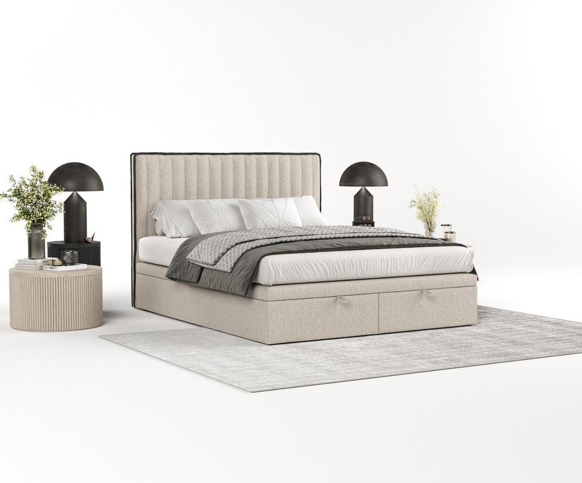 POLSTERBETT Keva mit Stauraum 120/200 cm Hellbeige im Megan Stoff - Sandfarben/Schwarz, Holz/Holzwerkstoff (120/200cm) - AltaBeds