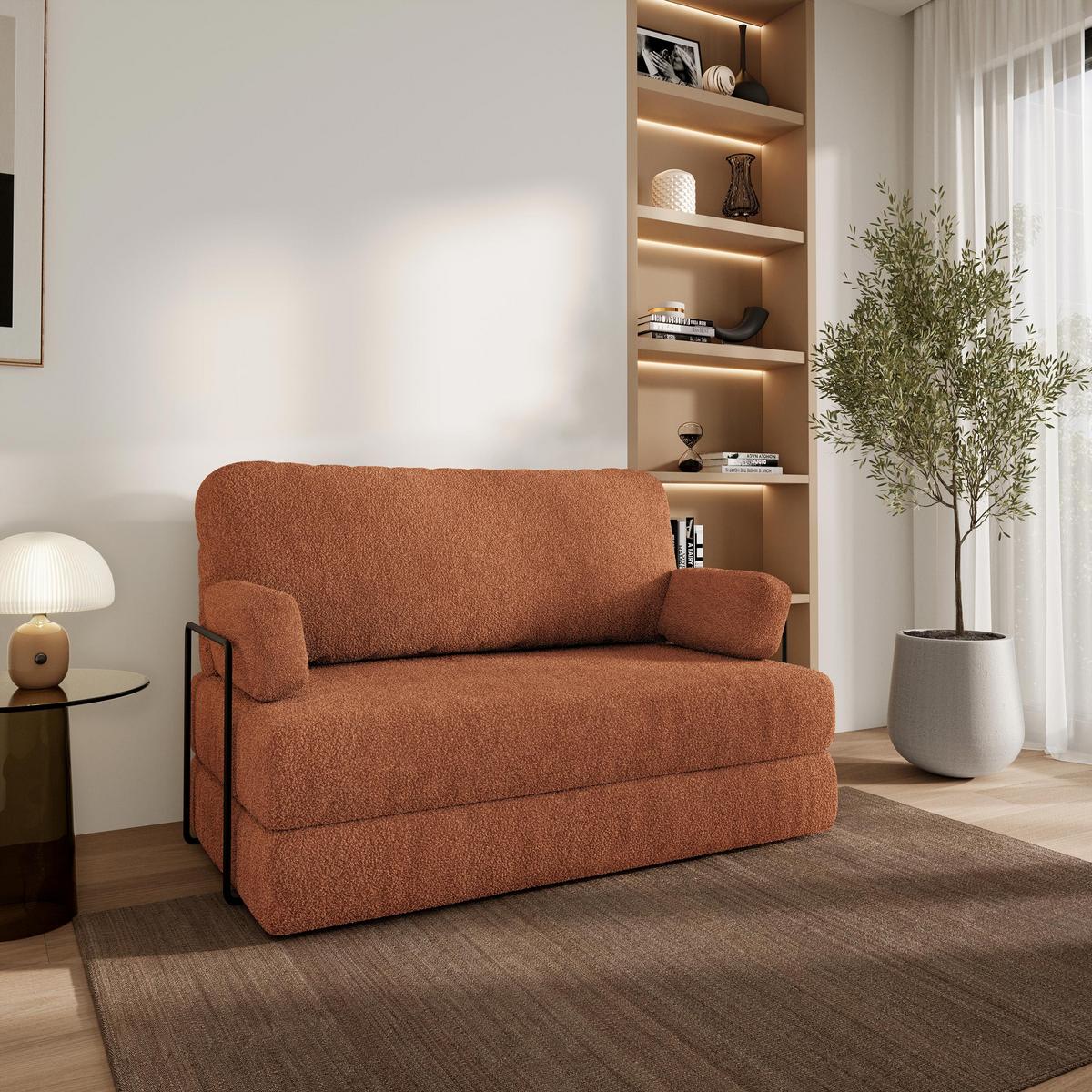 BETTSOFA KESTE aus Schaumstoff Bucle-Stoff Orange Schlaffunktion - Orange, Textil (140/86/60cm) - MASSENO