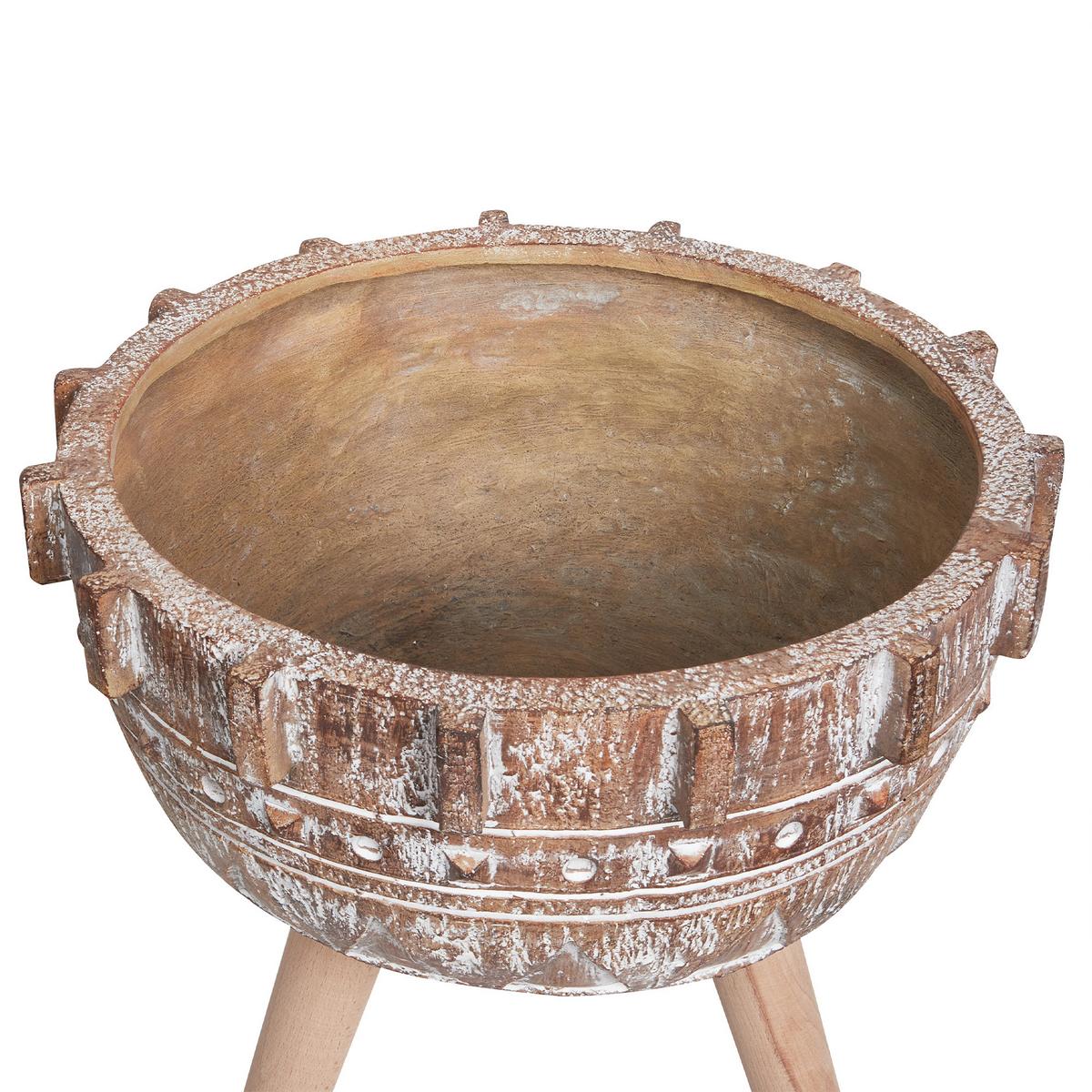 BLUMENTOPF Braun Asplenium - Hellbraun/Braun, Stein (37cm) - Beliani