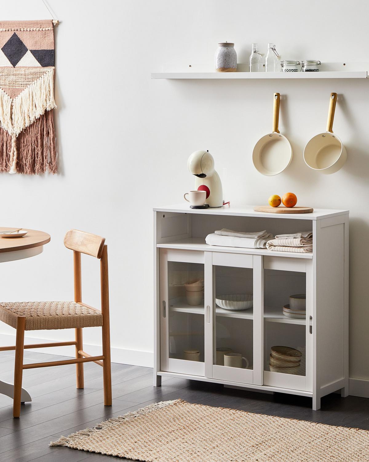 SIDEBOARD mit Glastüren 86 cm Weiß Crabtree - Weiß, Holzwerkstoff (86/86/32cm) - Beliani