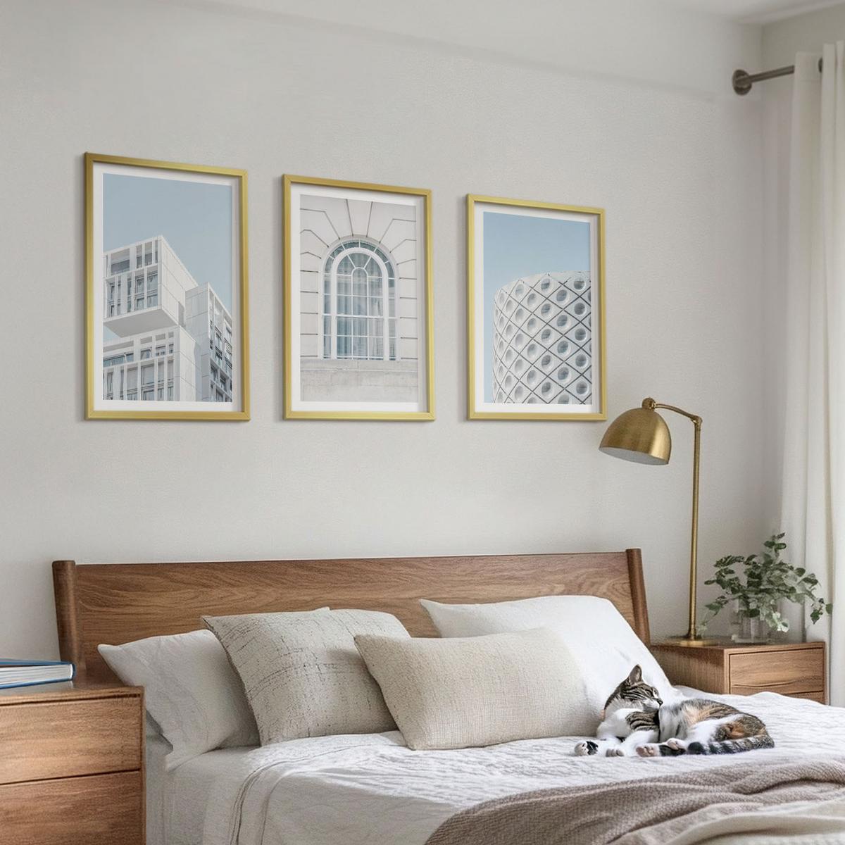 BILDER SET 3er Set - 40x60 cm Goldrahmen - Moderne Architekturgeometrie - Goldfarben, Kunststoff (40/60cm) - TULUP