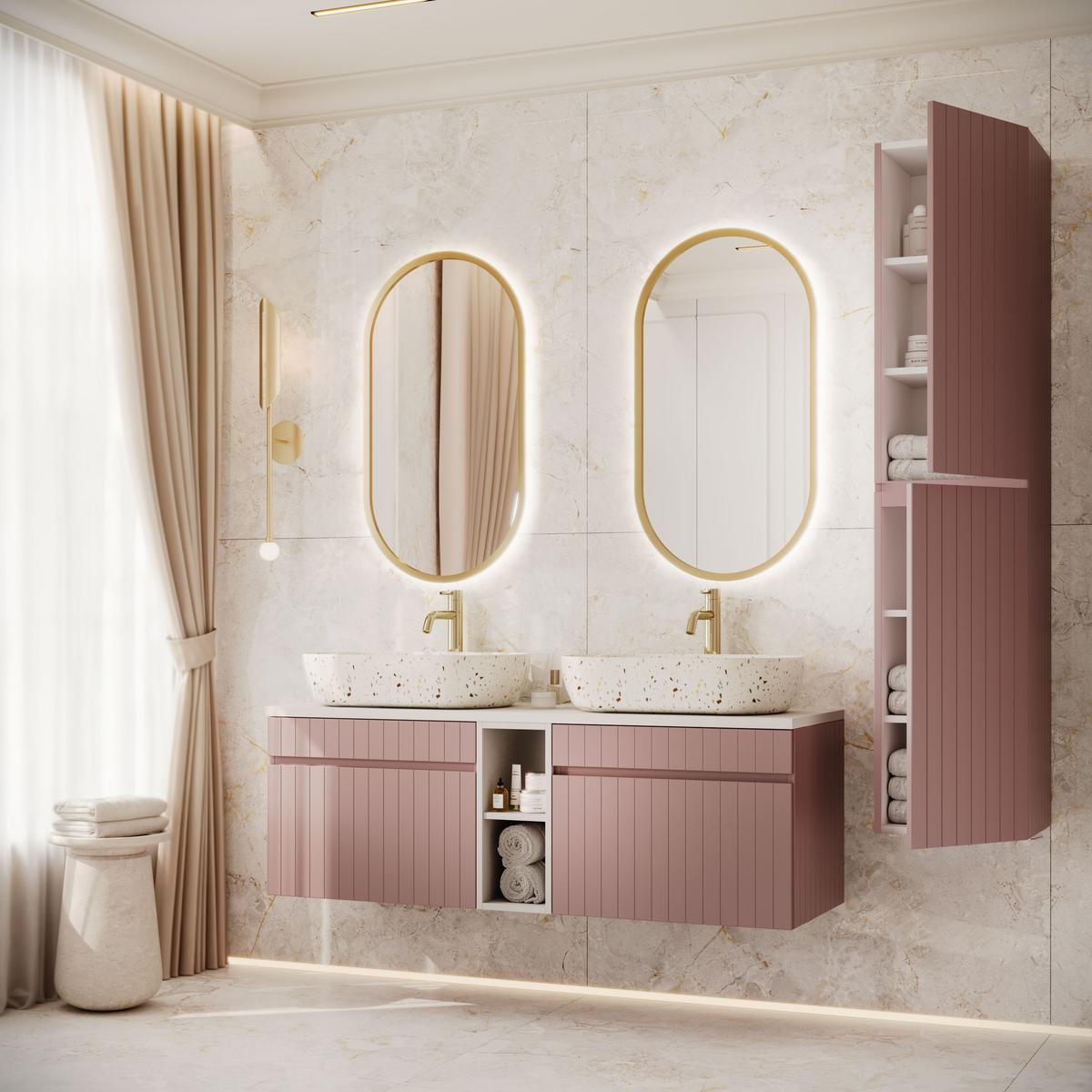 BADEZIMMER-SET FLORIS II - Rosa, Holzwerkstoff (140/46/45.6cm) - Lookway