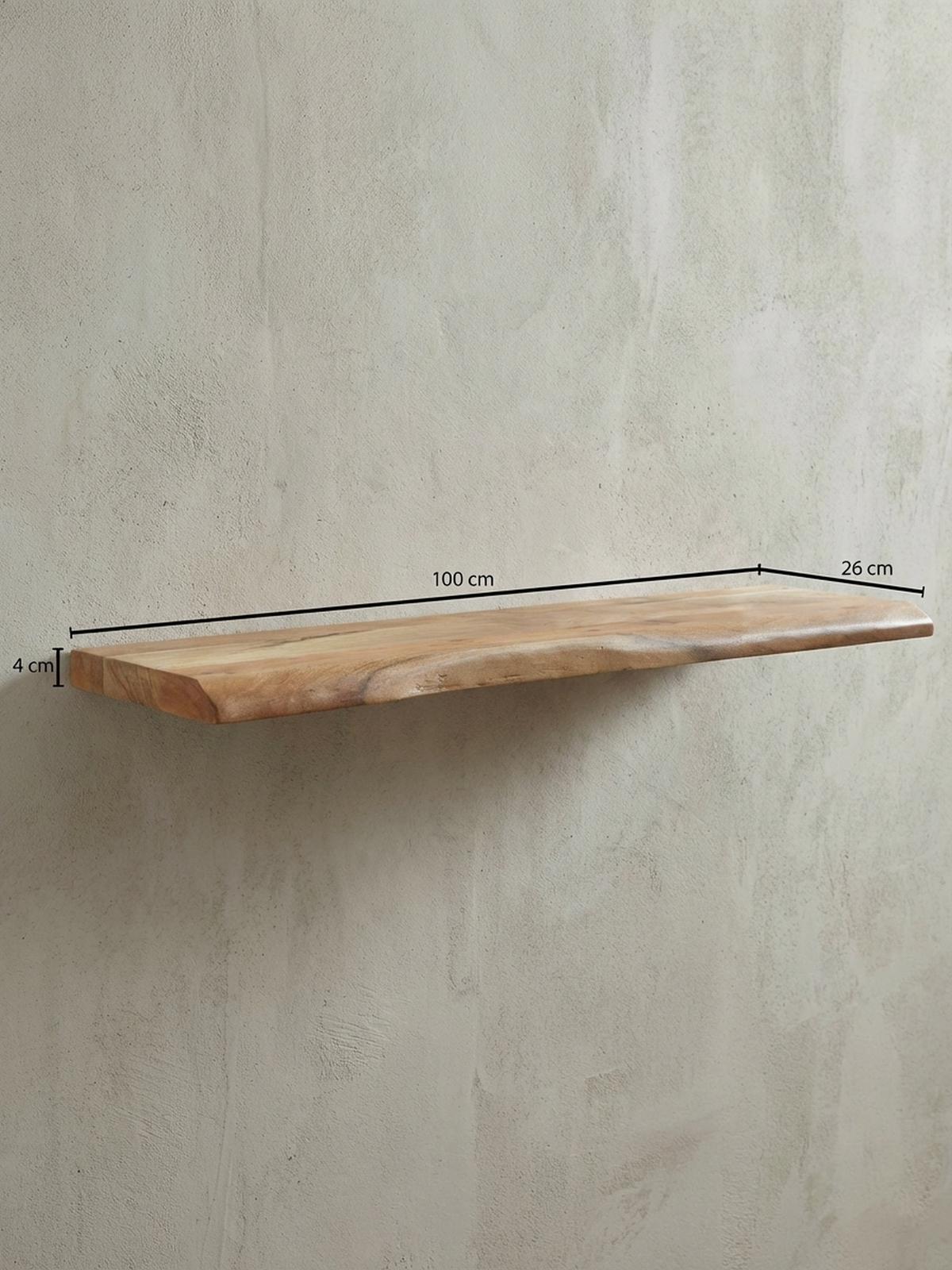 WANDREGAL Akazienholz Baumkante Rustikal, Beige 100x26x4 cm - Beige, Holz (100/4/26cm) - KADIMA DESIGN