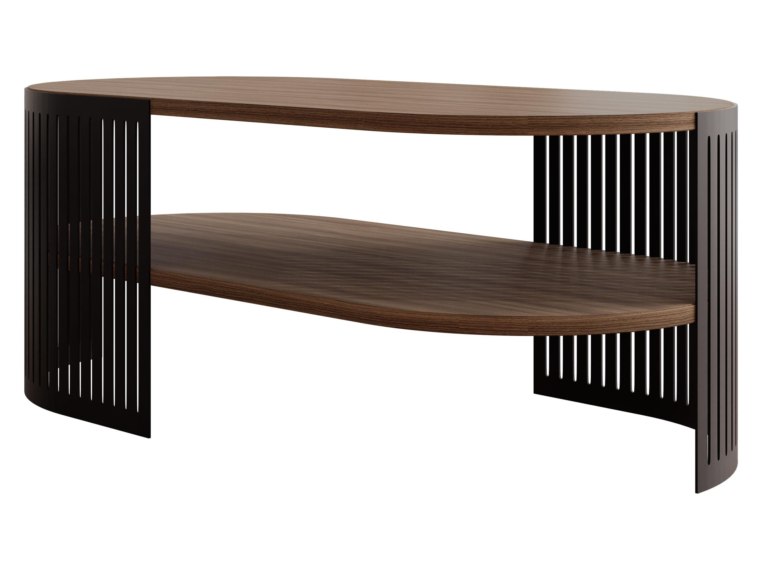 COUCHTISCH Fikoli Oval II - Nussbaumfarben/Schwarz, Holzwerkstoff/Metall (100/50/40cm) - MIRJAN24