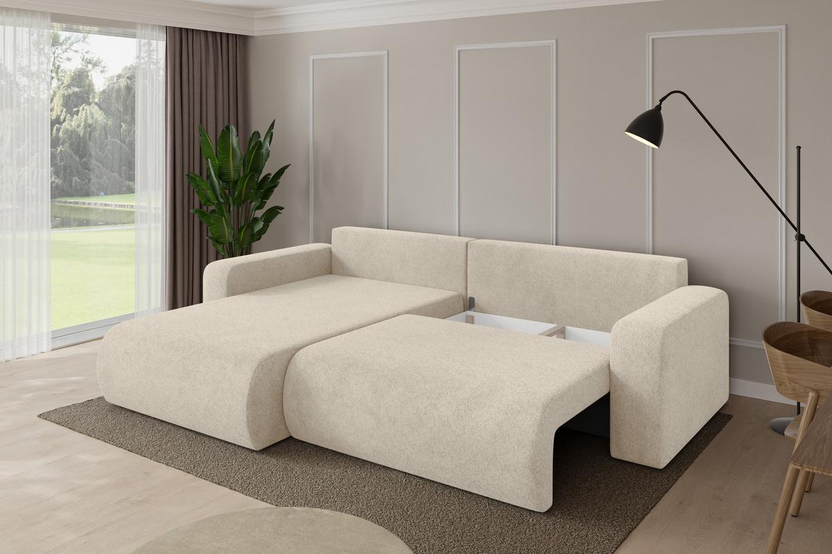 ECKSOFA mit Schlaffunktion Ottomane Links BERY-L 276x193x88 Creme Velours - Creme/Schwarz, Holzwerkstoff/Kunststoff (276/193cm) - ALTDECOR