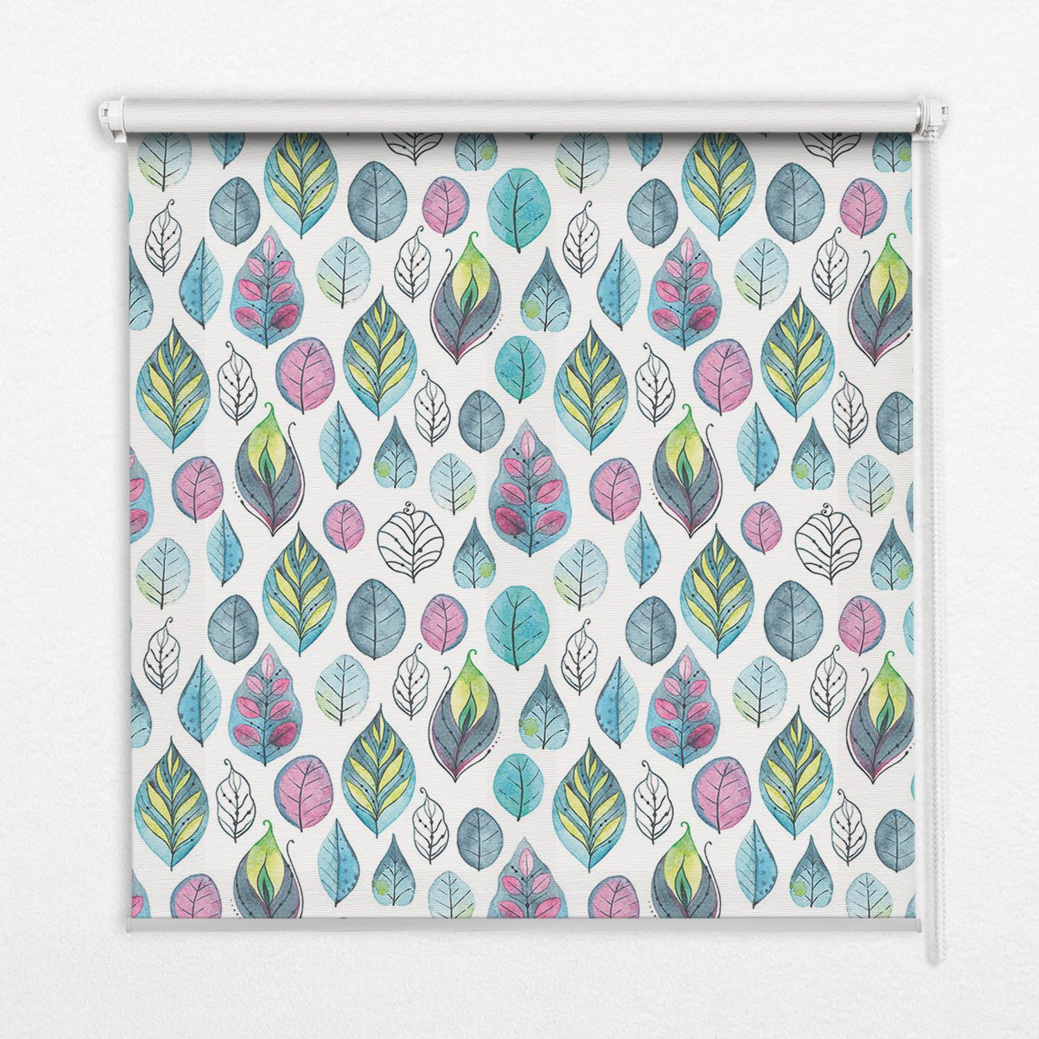 INNENROLLO - Fensterrollo - Rollo - 100x100 cm - Bunte Blätter - Blau, Kunststoff (100/100/0.5cm) - TULUP
