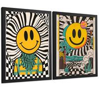 POSTER 4er Kunstdruck-Set Wandbilder Smiley Emoji modern Wohnzimmer Deko, Schlafzimmer, Küche, Badezimmer Schwarzer Rahmen A3 - Schwarz, Papier (29.7/1/42cm) - Nacnic