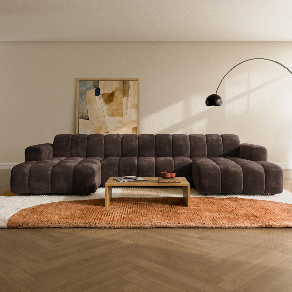 WOHNLANDSCHAFT AENIS Braun Chenille - Braun, Holz (398/85/165cm) - MASSENO