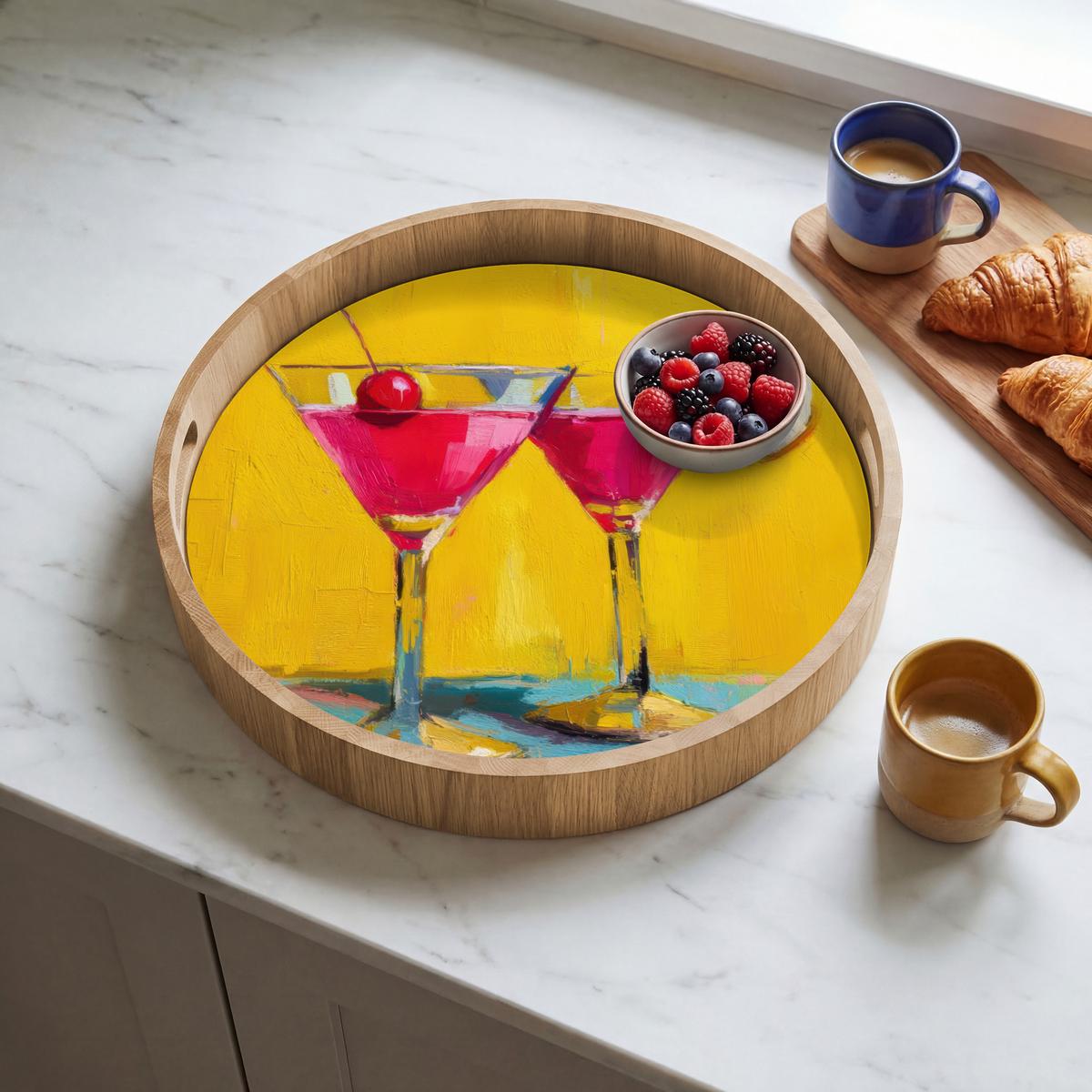 TABLETT Gläser - Cocktail - Zitrone - Kirsche 40x40 cm - Gelb, Holz (40/5/5cm) - OnlyWow