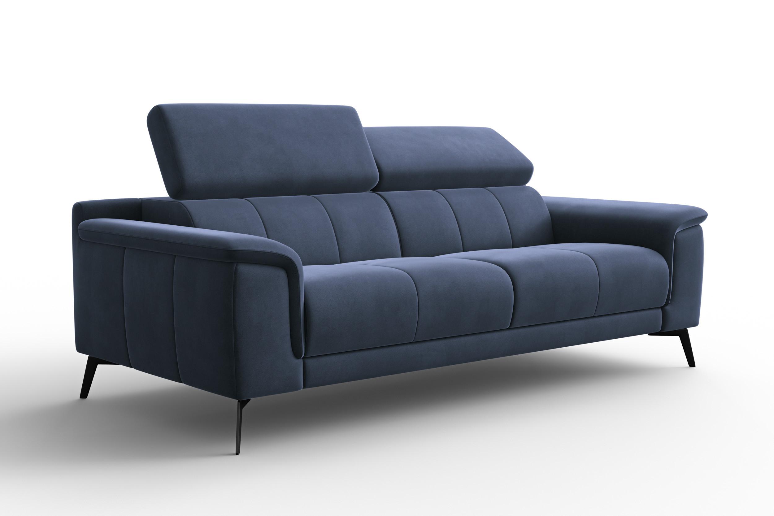 SOFA FIERO 3-Sitzer, Marineblauer Veloursstoff - Blau/Schwarz, Holz/Textil (212/82/103cm) - Courtois Laville