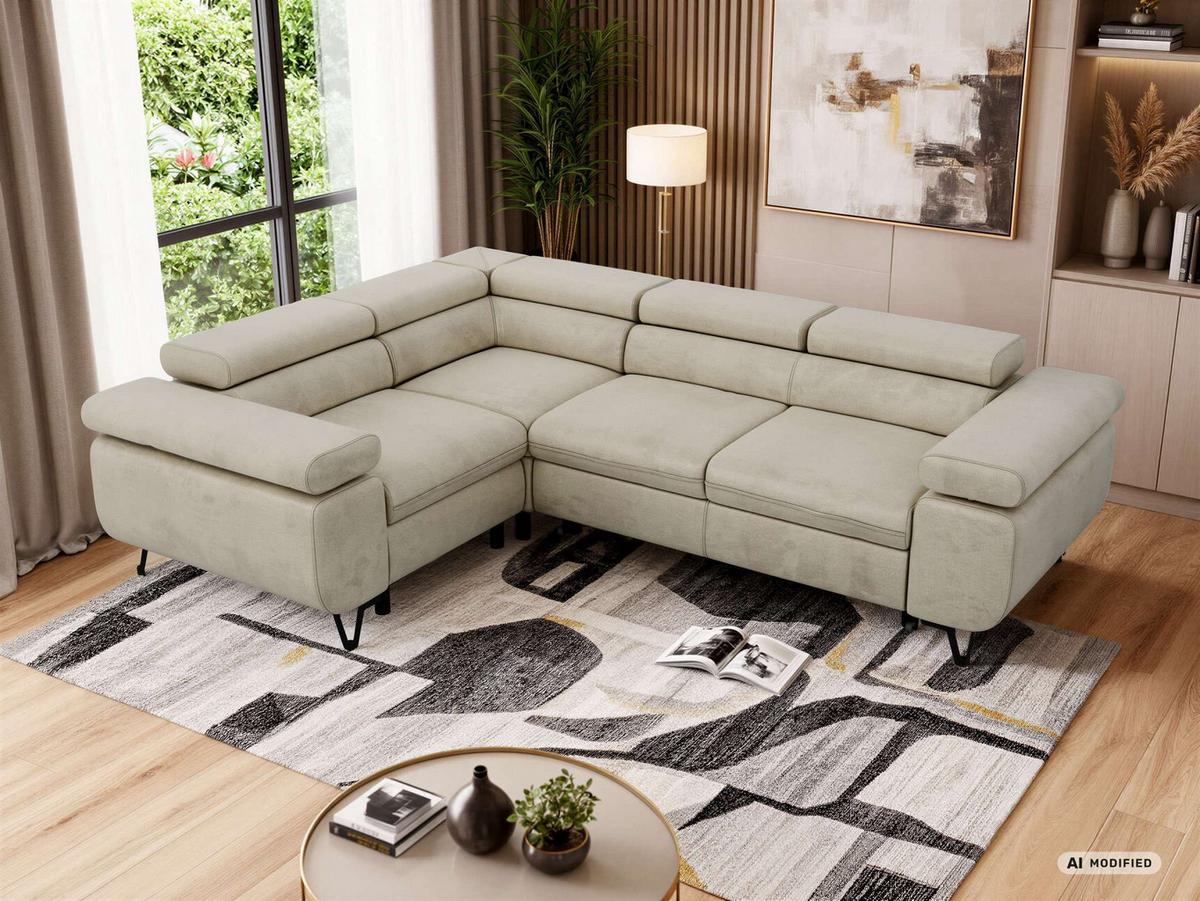 ECKSOFA FALCO L - Beige Velvet - Links Seite - Beige/Schwarz, Textil/Metall (197/268cm) - MKS