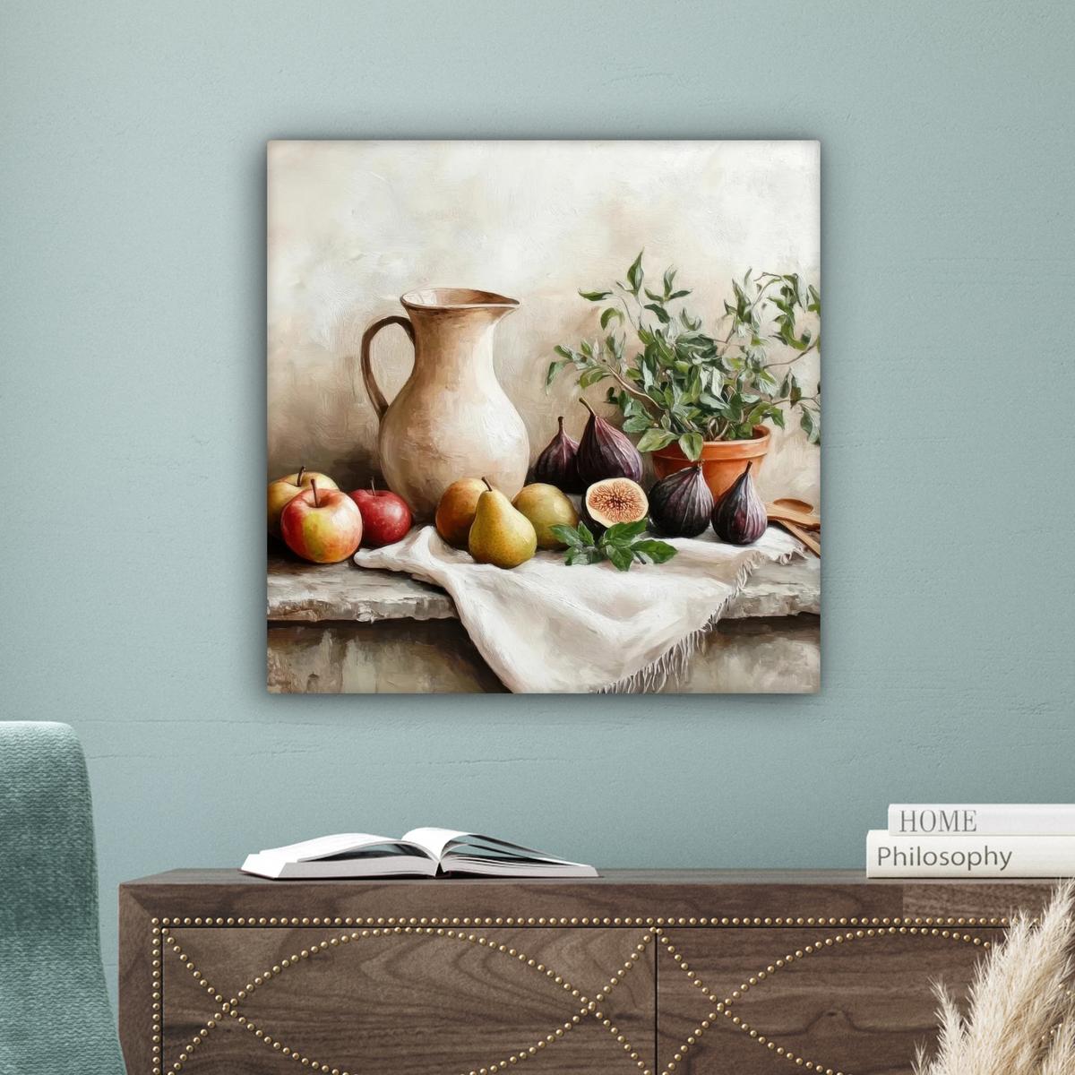 LEINWANDBILD Obst - Kräuter - Ländlich Wandbild Wohnzimmer 50x50 cm - Naturfarben, Textil (50/50cm) - MuchoWow