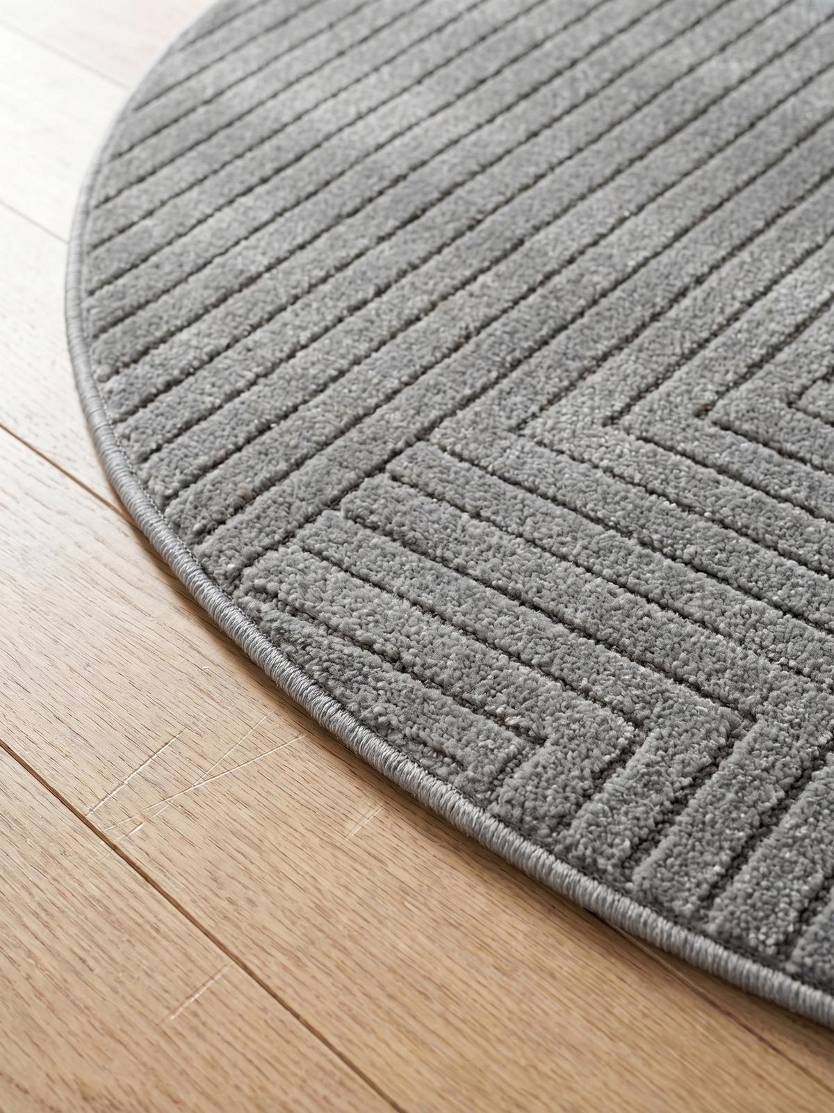 TEPPICH Outdoor ENGADIN in Silber, im Skandi-Stil mit 3D-Design, aus Polypropylen, Ø 120 cm - Silberfarben, Textil (120/120cm) - KADIMA DESIGN