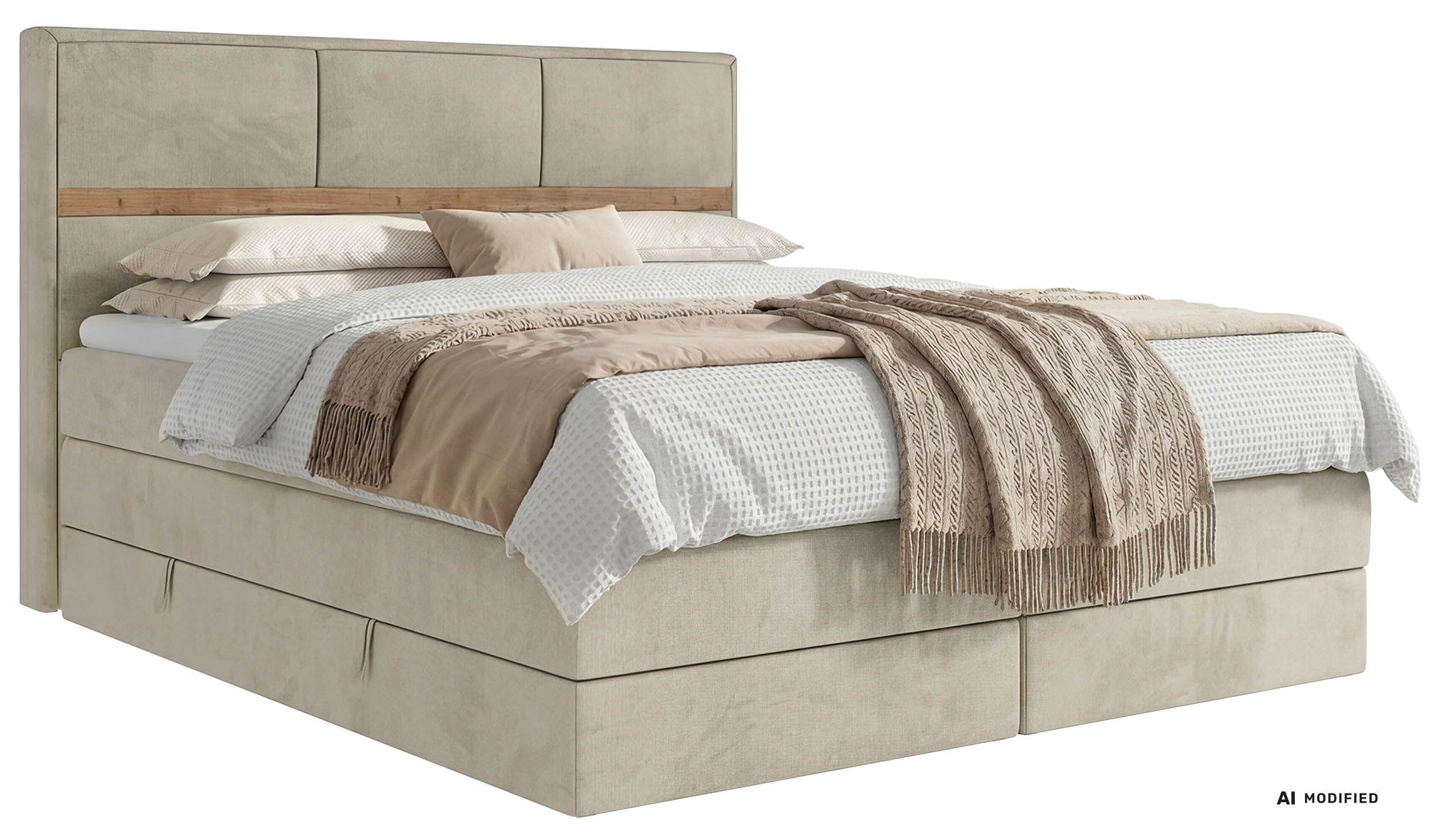 BOXSPRINGBETT ORVO KING 140/200 - Beige Velvet - Topper Visco - H3 - Beige/Creme, Kunststoff/Textil (140/200cm) - MKS