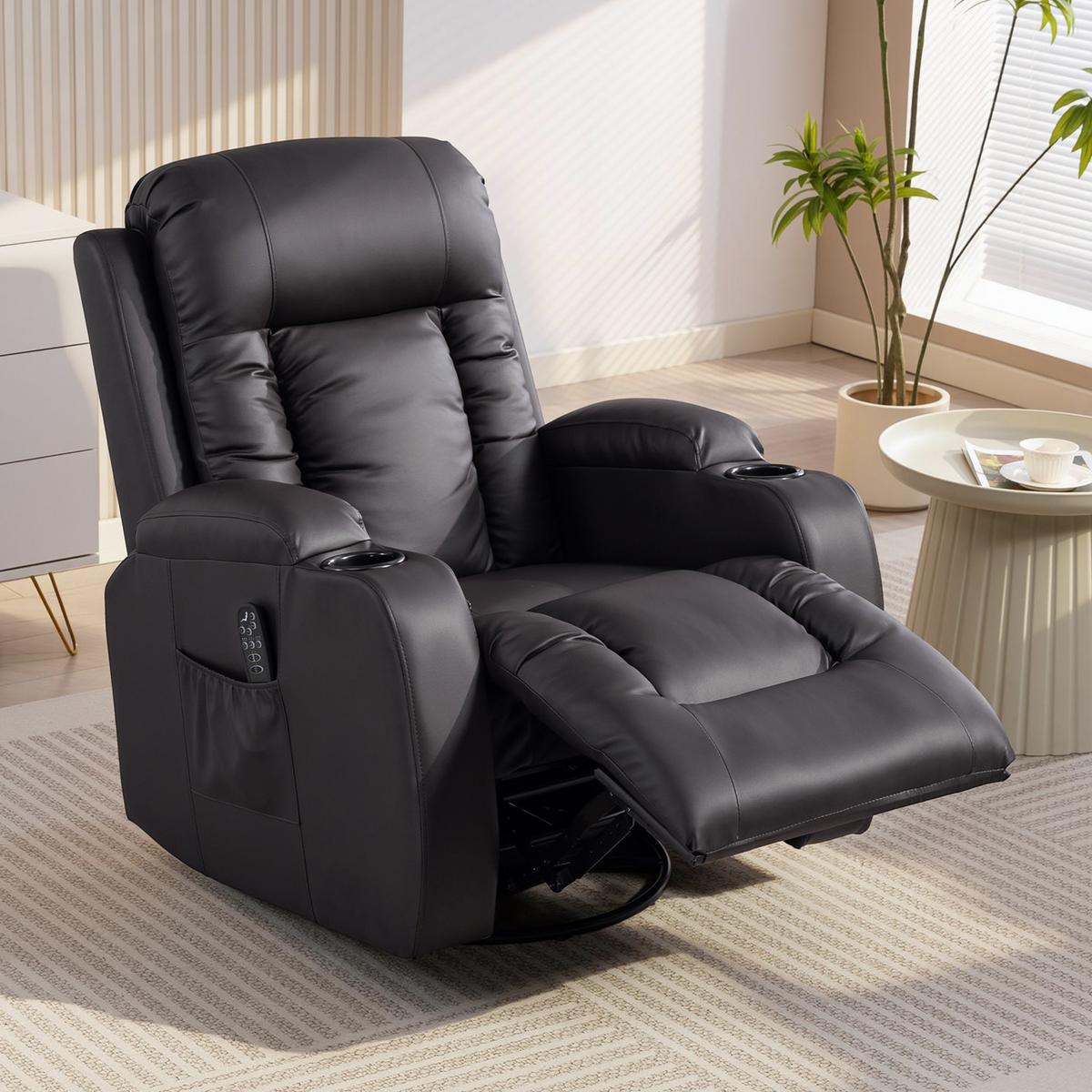 RELAXSESSEL elektrisch verstellbar Massagesessel mit Liegefunktion, Heizung - Dunkelbraun/Hellgrau, Textil (82/103/99cm) - HOMCOM