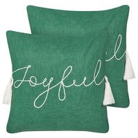DEKOKISSEN 2er-Set Grün 45/45 cm Elettaria - Weiß/Grün, Textil (45/45cm) - Beliani