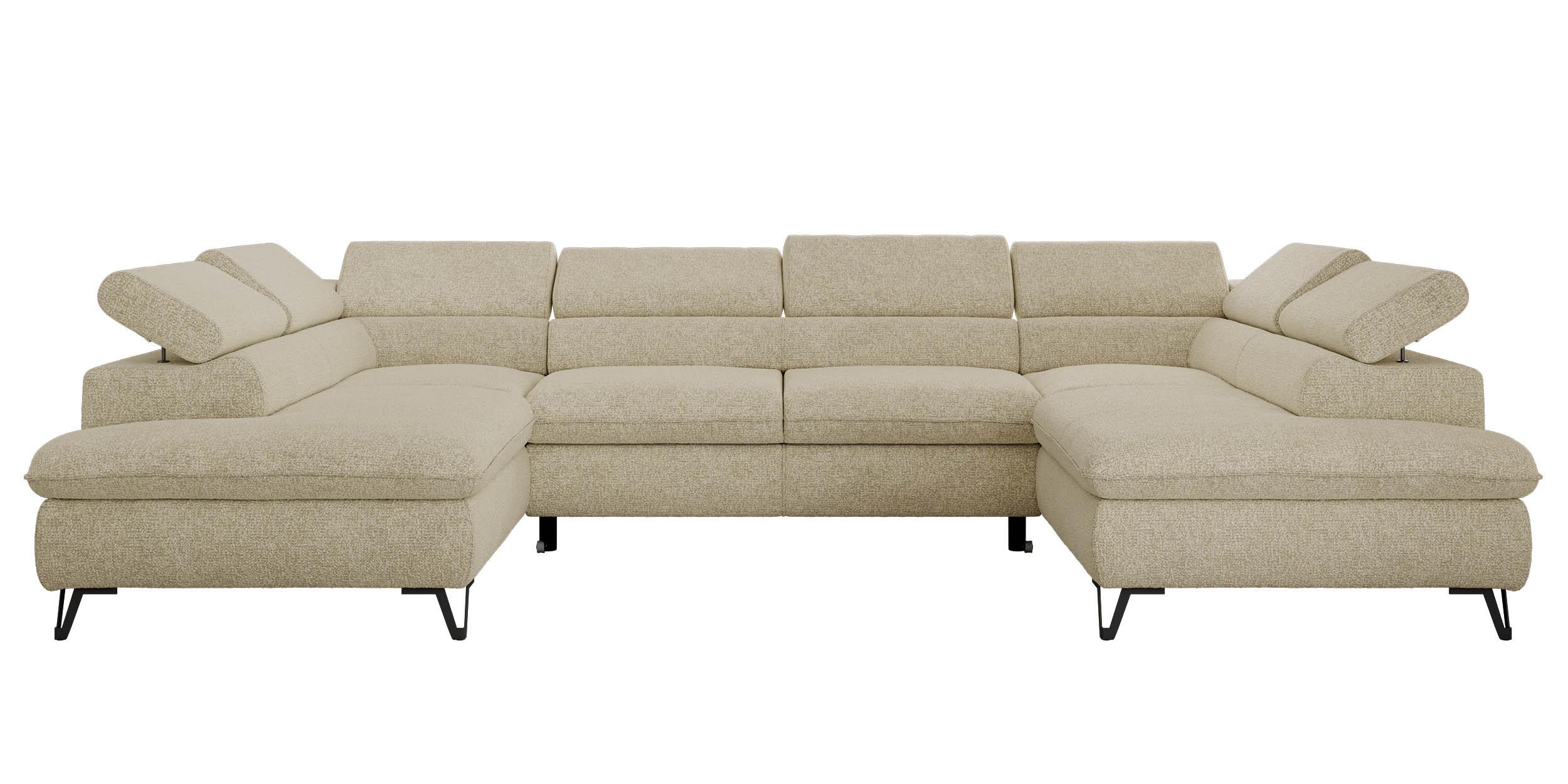 WOHNLANDSCHAFT PABLO U Strukture Creme mit Topper Visco - Creme/Schwarz, Textil/Metall (346/76/208cm) - MKS