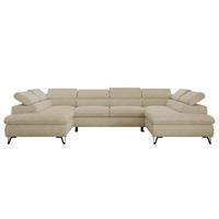 WOHNLANDSCHAFT PABLO U Strukture Creme mit Topper Visco - Creme/Schwarz, Textil/Metall (346/76/208cm) - MKS