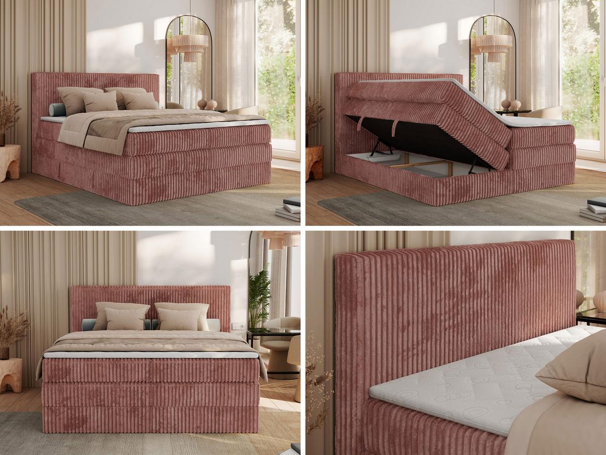 BOXSPRINGBETT TILIANO KING - 200/200 - Rosa Cord - H4 - Rosa, Holz/Textil (200/200cm) - MKS