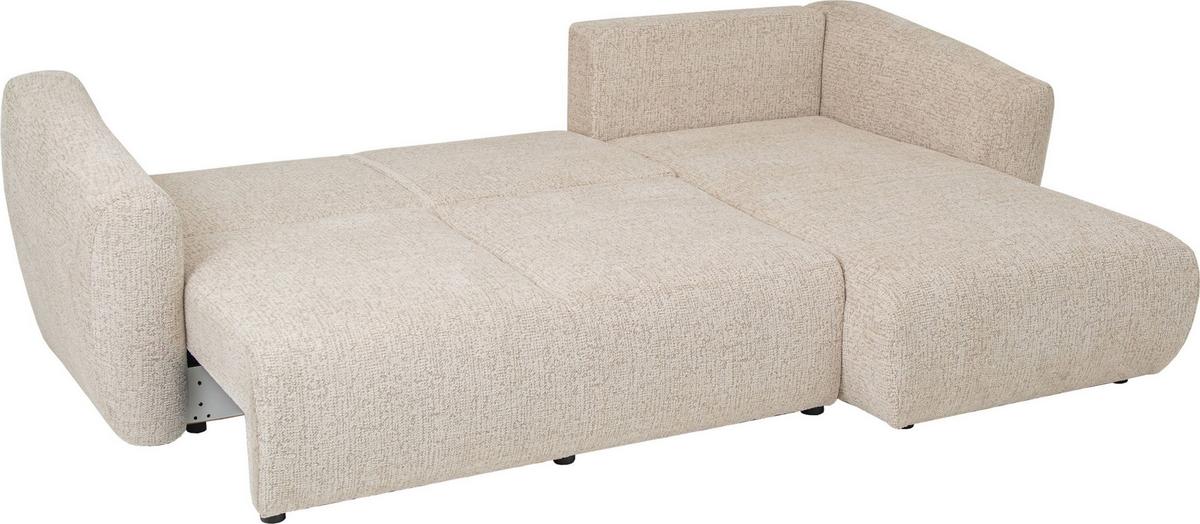 ECKSOFA Fabio mit Bettkasten, Strukturiert Ecru 255/165/91 cm - Ecru/Schwarz, Textil (165/255cm) - WFL GROUP
