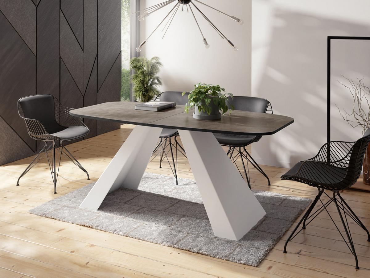 ESSTISCH Monte Weiß rechteckig ausziehbar, Dunkelgrauer Chicago Beton 160-200/80/76 cm - Dunkelgrau/Weiß, Holzwerkstoff/Metall (80/198/76cm) - WFL GROUP