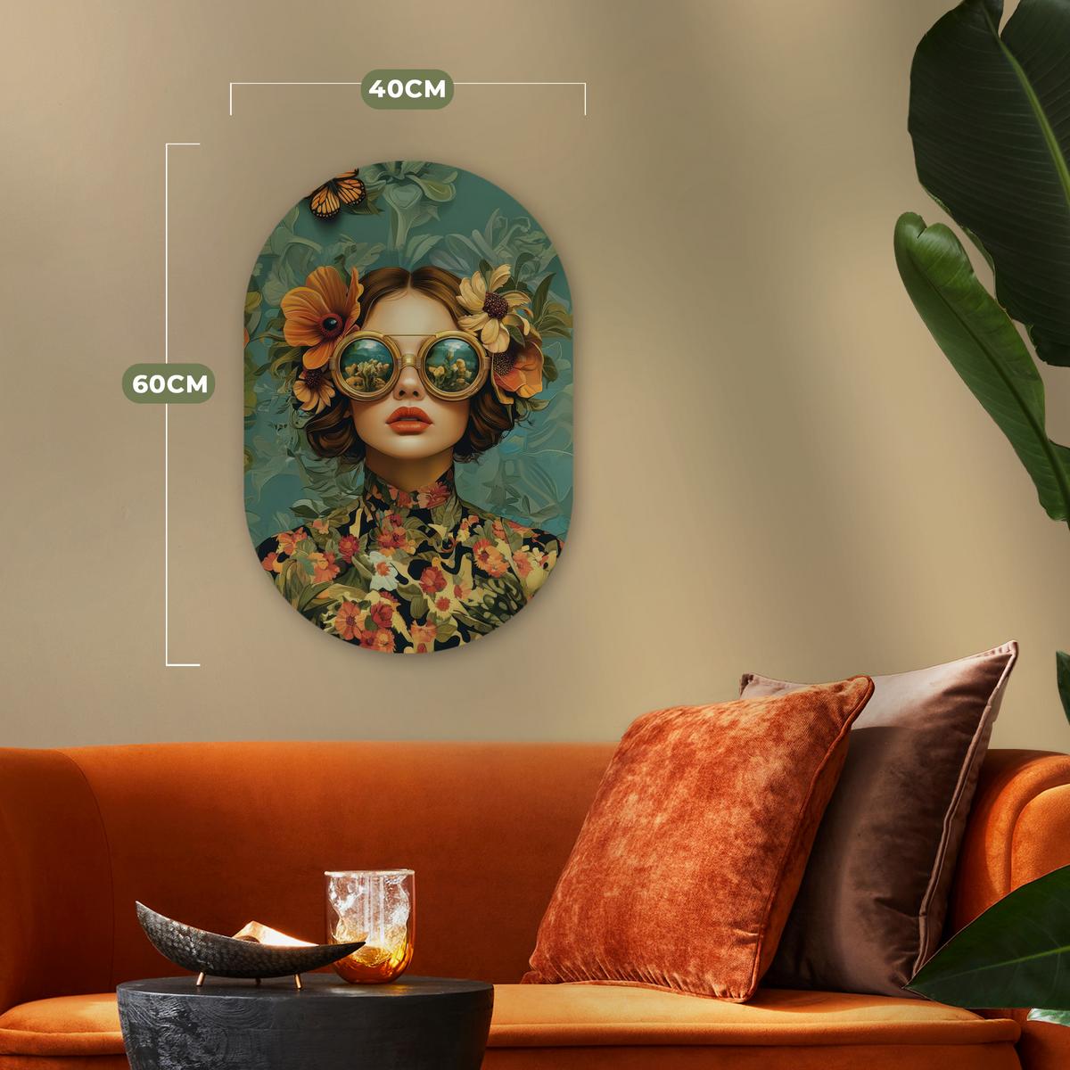 WANDBILD Frau - Blumen - Schmetterlinge - Natur - Vintage Deko Wohnzimmer 40x60 cm - Petrol, Kunststoff (40/60cm) - MuchoWow