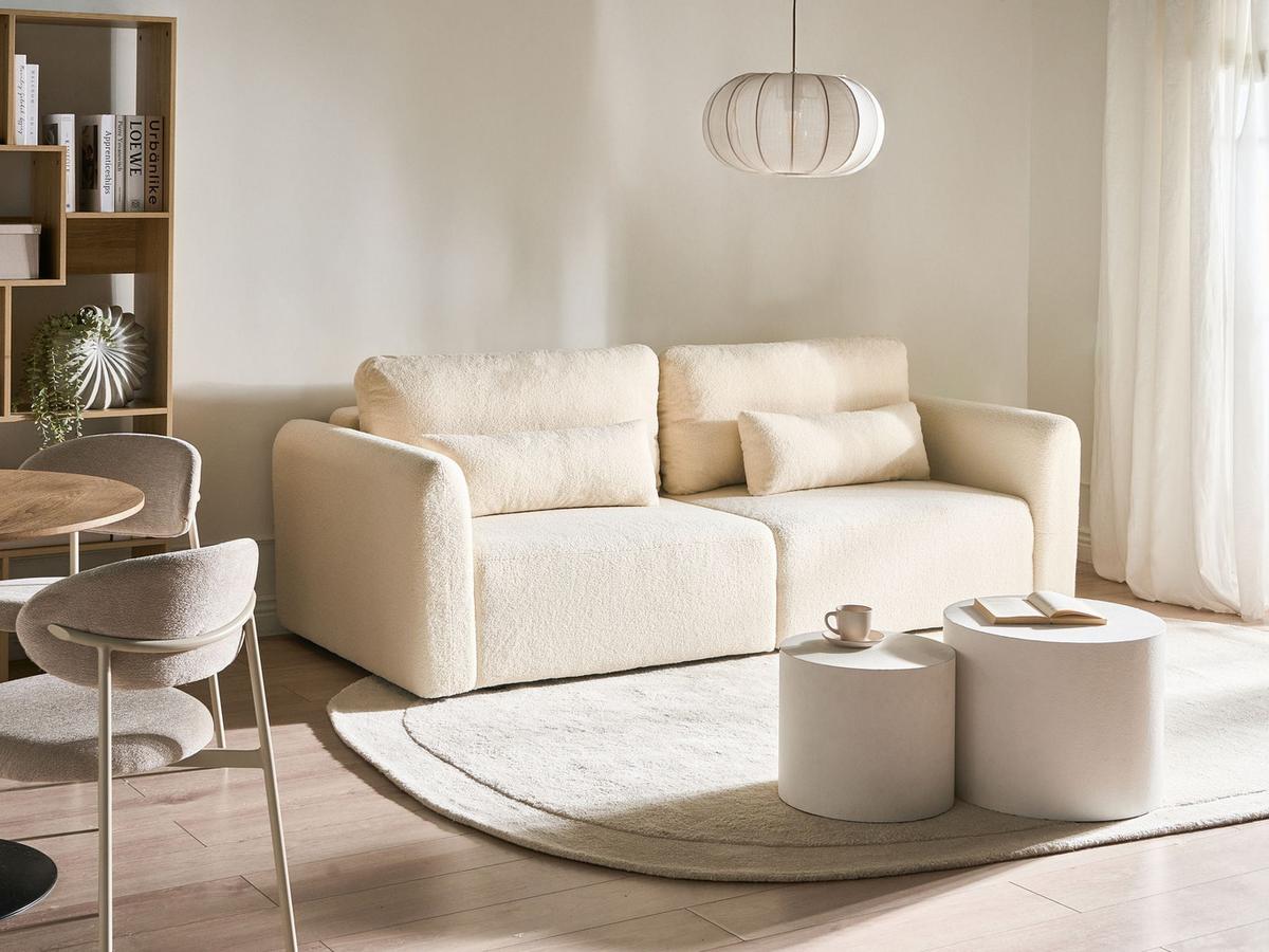 SCHLAFSOFA 3-Sitzer Bouclé Cremeweiß mit Stauraum Vaxholm - Creme, Textil (232/86/87cm) - Beliani