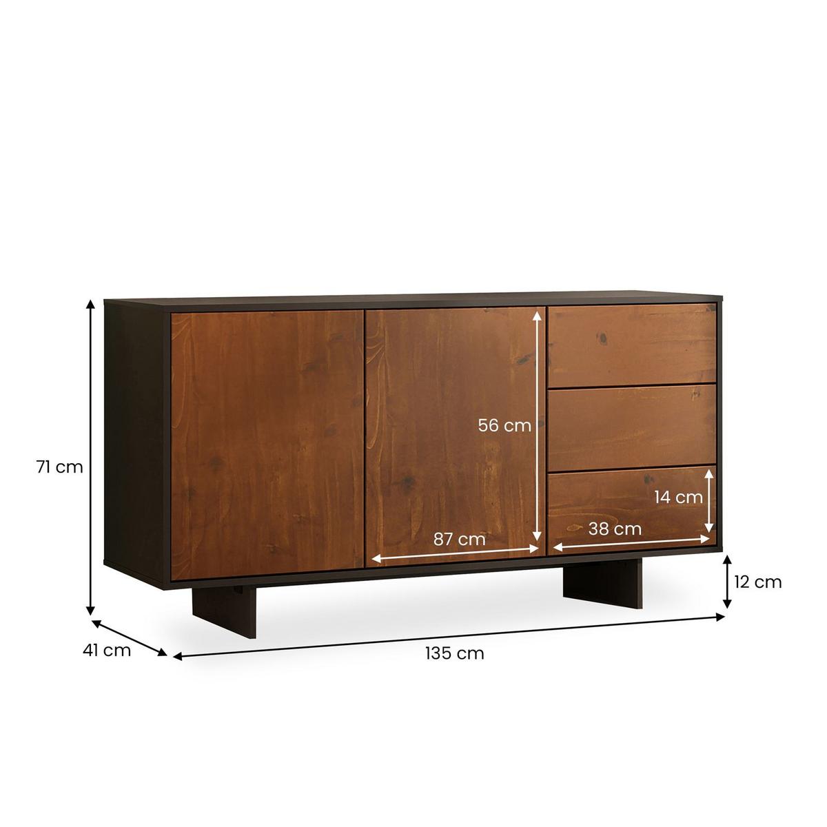 SIDEBOARD ARTO schwarz/Kastanie - Kastanienfarben/Schwarz, Holz (135/71/41cm) - IDIMEX