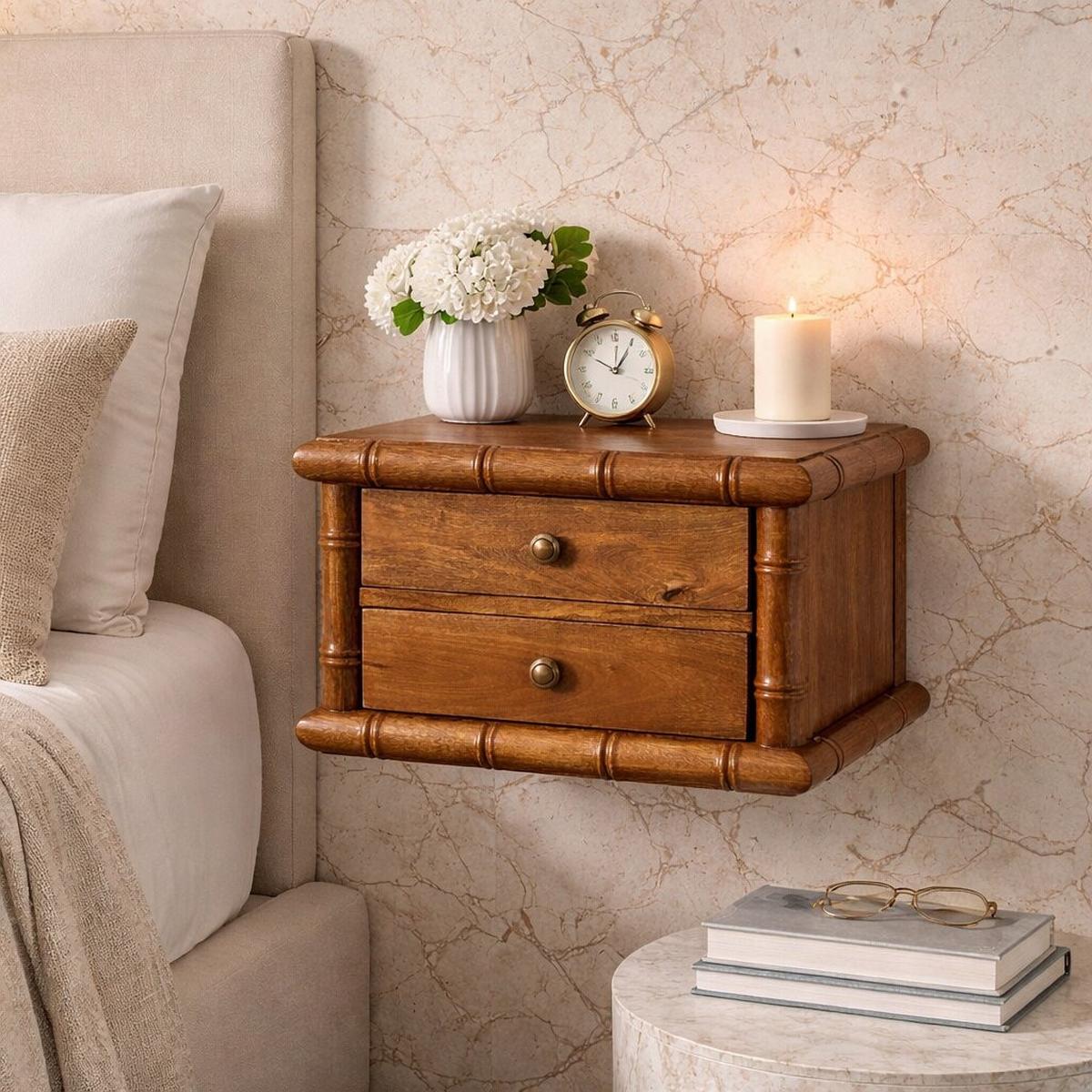 NACHTKASTEN mit Amber Oak Finish, 2 Schubladen - Beige, Holz (44/8.5/32cm) - Artisan Furniture