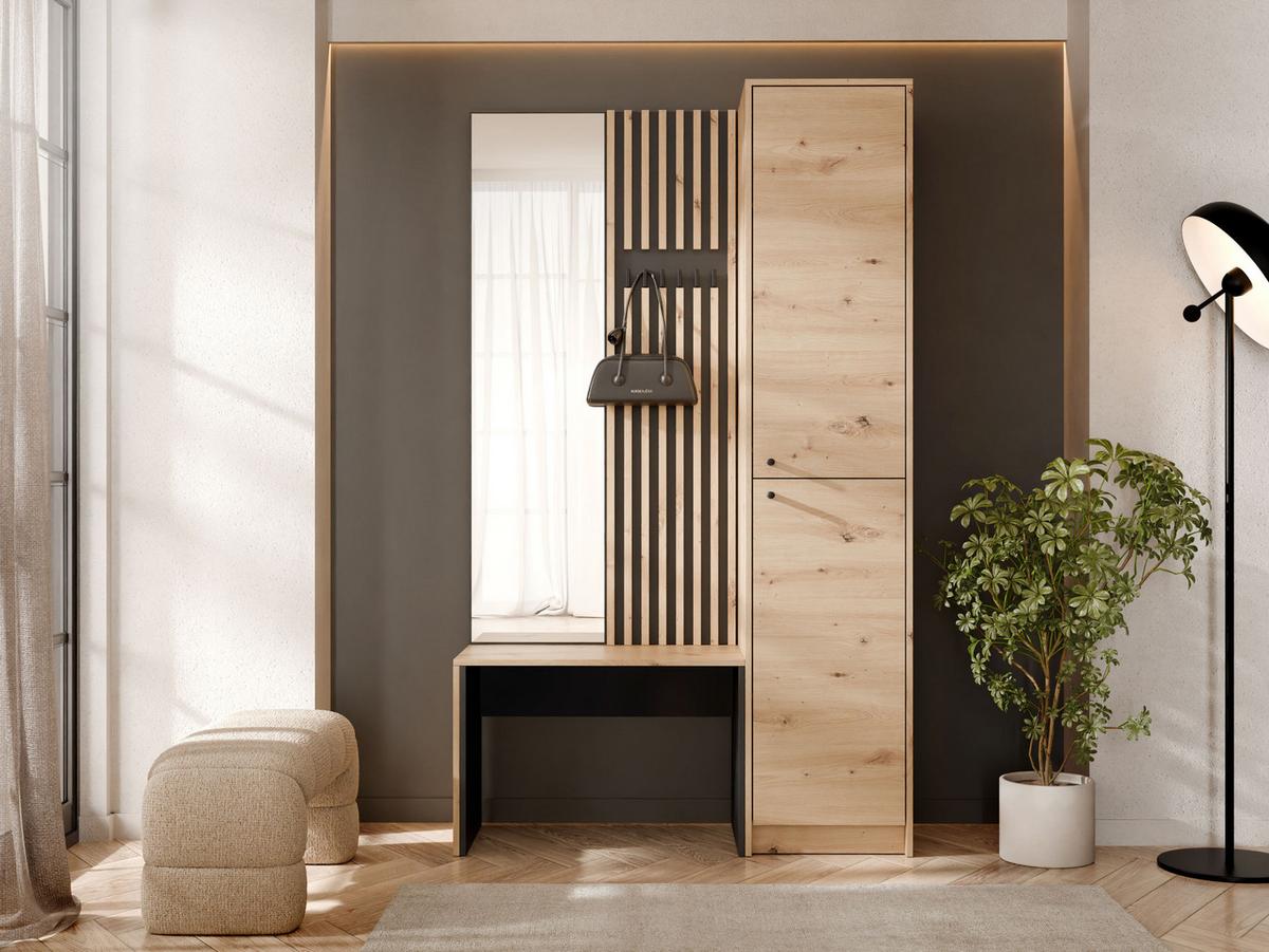 GARDEROBE-SET Ancerta - Schwarz/Eiche Artisan, Holzwerkstoff/Kunststoff (115/190/41cm) - MIRJAN24