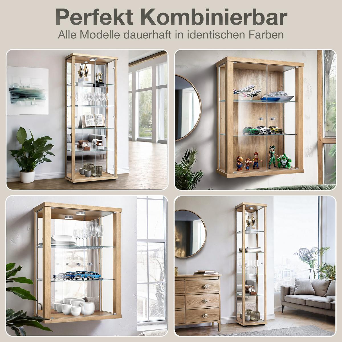 GLASVITRINE 33/37/176 cm mit LED & 4 höhenverstellbaren Glasböden - Transparent/Silberfarben, Glas/Holzwerkstoff (37/176/33cm) - K-Möbel
